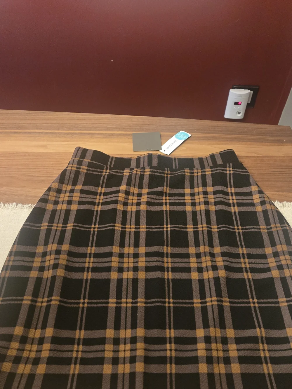 Le Lis Black Plaid Mini Skirt with Mustard and Gray Stripes